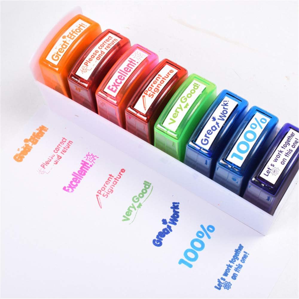 Home Office Business Rubber Stamp - Self Inking Pre-Inked Office Stamp Set, Student Awards & Student Incentives, Self-Inking Motivation School Grading Teacher Stamp Set and Tray (8PCS) : Office Products