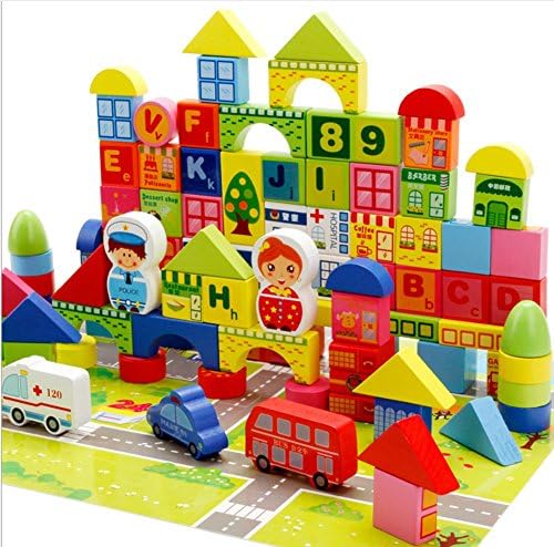 YAKADI Puzzles Kimaru Ko Children's Toy 160pcs Learning City Traffic Wooden Blocks and Beneficial Toys