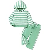 Happy Town Toddler Baby Boy Girl Clothes Long Sleeves Hoodie Striped Tops Jogger Sweatpants Fall Outfit Sets 2 Pcs