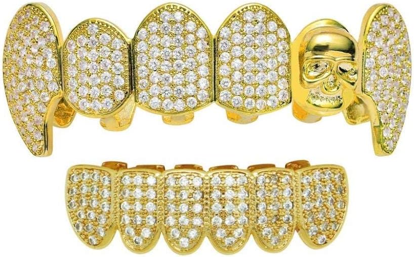 gikmhyb Hip Hop Braces Hip Hop Braces Shantou Micro-inlaid Zircon Braces Halloween Dress Ball Braces Removable Teeth Grills Set (Color : Golden Suit)
