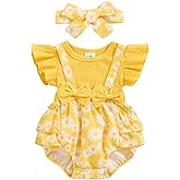 Newborn Baby Girl Outfit Fly Sleeve Floral Romper Dress Headband Infant Cute Summer Clothes Set