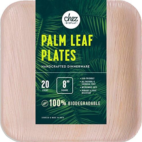 Palm Leaf Plates (8 Inch Squared) | All Natural, Chemical-Free, Eco-Friendly and Biodegradable | Elegant, Disposable Dinnerware for Parties | Better than Bamboo