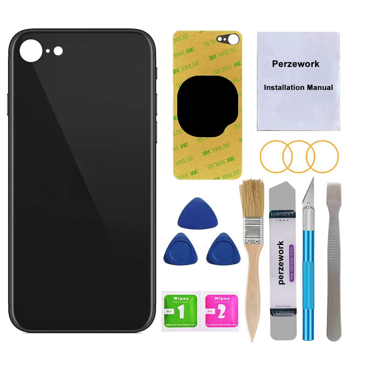 Photo 1 of Perzework OEM Rear Back Glass Replacement for iPhone SE 4.7 inches (Black) 2020 Second Generation and 2022 Third Generation with Reparing Toolkit