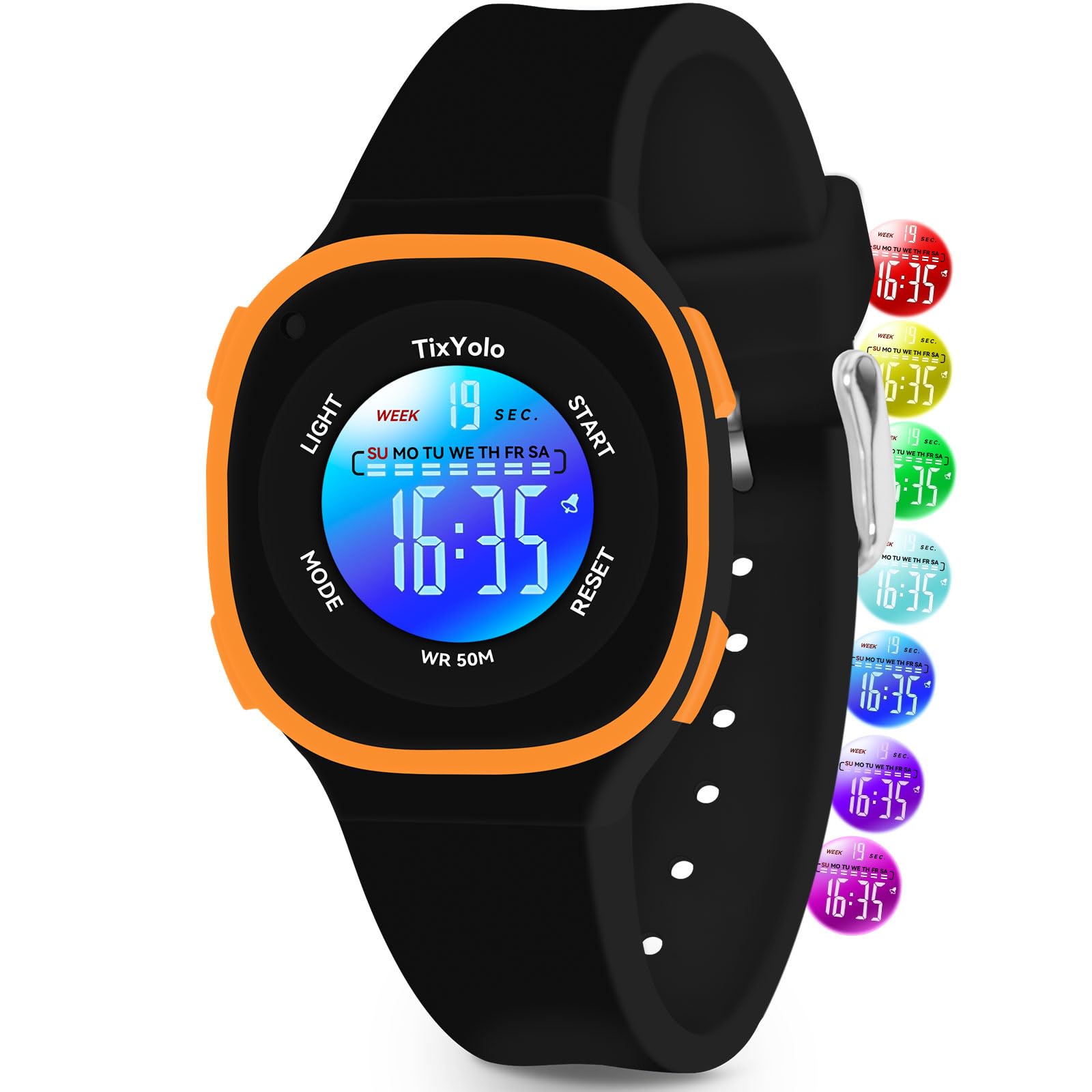 Photo 1 of TixYolo Digital Kids Watch for Girls Boys with 7 Color Lights 50M Waterproof,Alarm,Stopwatch,Soft Strap,Children Gifts Sports Watch for Kids Boys Girls 6-12 Years(Black)