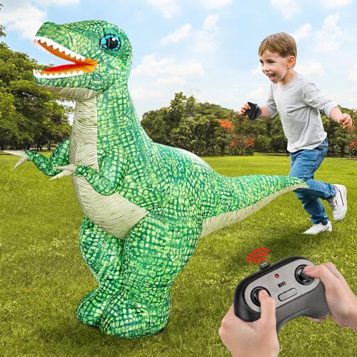 Remote Control Dinosaur Toys, Realistic Electric 2.4GHz Remote Control Inflatable Dinosaur Toy, with 360°Rotation, Forward & Backward, Rechargeable Walking Dinosaur Toy for Kids 6+ Birthday Gifts