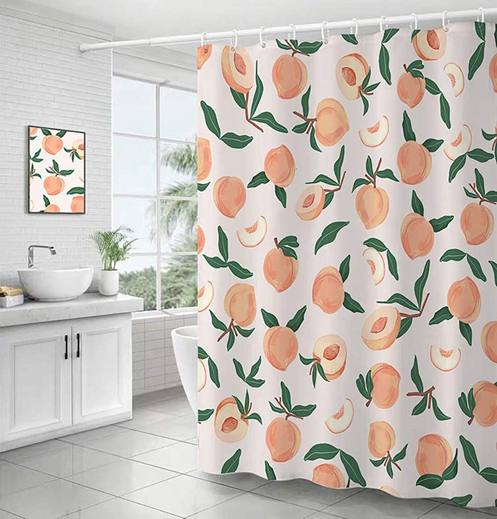 Inshere Decorative Peach Cheetah Shower Curtain 72 x 72 Inch, Bathroom Decor Peach Colored Hanging Bath Curtain with Hooks, Waterproof Fabric, Machine Washable