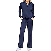 difficort Women's 2 Piece Outfits Sweatsuit Casual Lapel Half Zip Sweatshirts Straight Leg Pants Tracksuit Travel Lounge Set