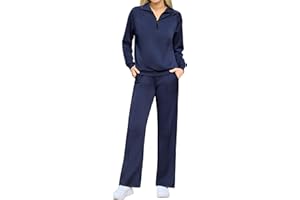 difficort Women's 2 Piece Outfits Sweatsuit Casual Lapel Half Zip Sweatshirts Straight Leg Pants Tracksuit Travel Lounge Set