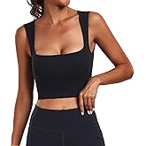 GymNatural Women's Longline Square Neck Sports Tank Top with Bulit in Bra Workout Sleeveless Crop Top