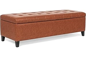 Joveco 51 Inch Storage Ottoman Bench,Tufted Leather Storage Bench for Bedroom (51”,Orange)