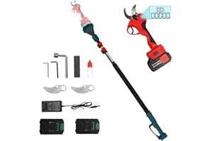 LAKEXUS 2in1 Electric Pruning Shears, Brushless Cordless Pruner Secateurs with 7.2ft Extension Pole, 1.77Inch Cutting Diameter Cordless Electric Pruners with 2 Pack 21V Battery LCD Display PrunerBranch Cutter
