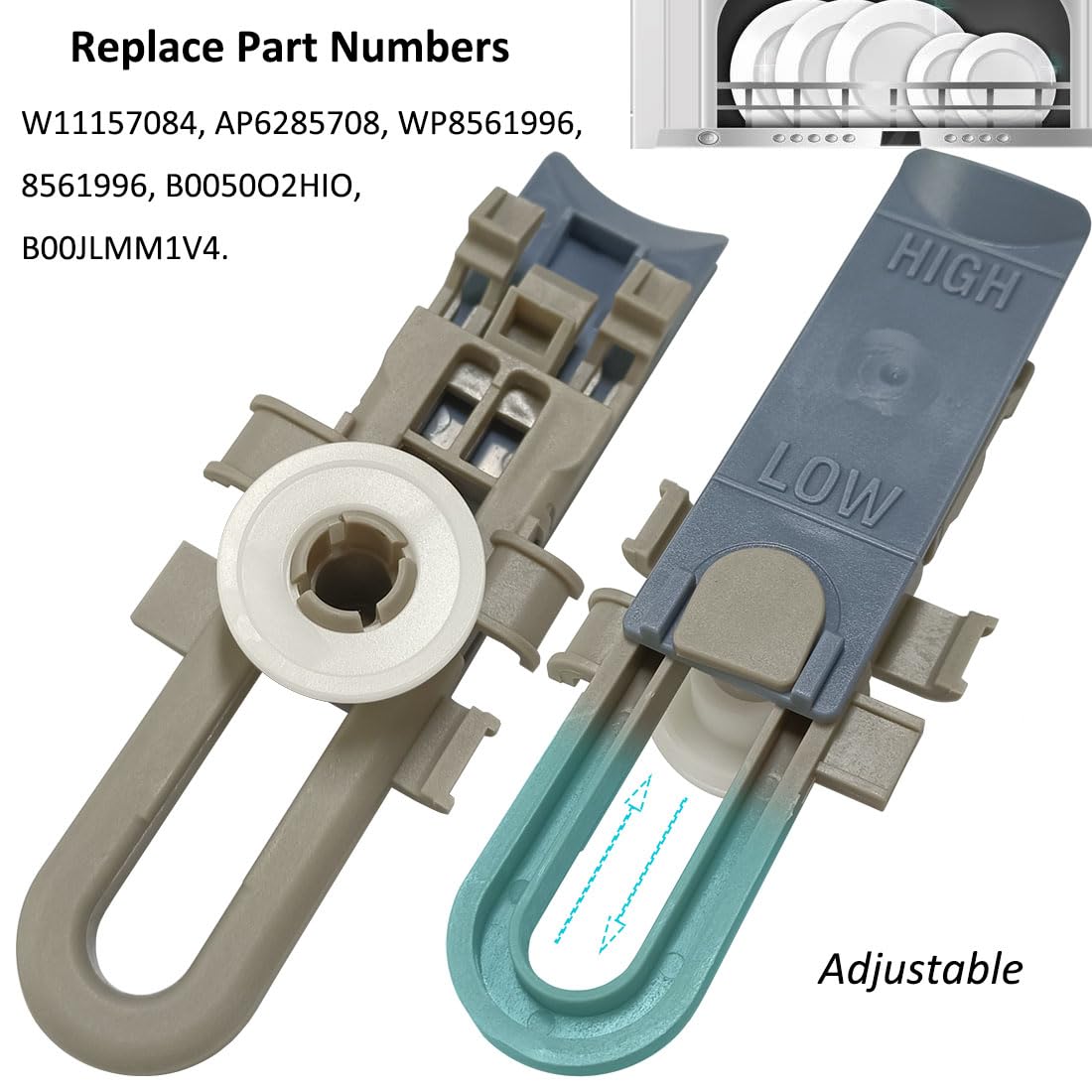 WP8561996 Dishwasher Upper Rack Wheel Adjuster, Replace W10889280 8561996 B0050O2HIO B00JLMM1V4, Replacement for Whirlpool, Maytag, KitchenAid, Magic Chef (4 Pack)