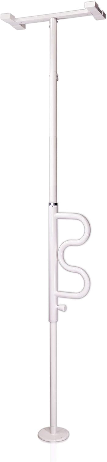 Stander Security Pole and Curve Grab Bar, Elderly Tension Mounted Floor to Ceiling Transfer Pole, Iceberg White: Furniture & Decor