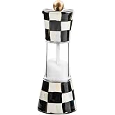 MACKENZIE-CHILDS Enamel Grinder, Black-and-White Courtly Check | Hand-painted design, refillable manual salt and pepper grinder, 2.5" dia. x 7" H