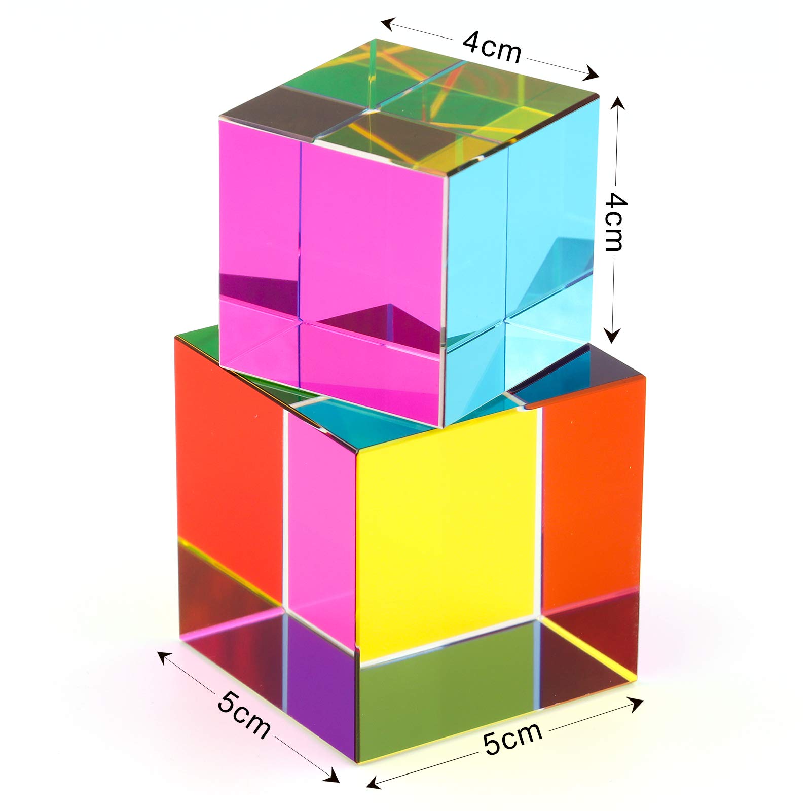 CMY Color Cube 2 inch (50 mm) Crystal Glass Cube Prism, Multi-Color CMYcube Toys and Desktop Decoration