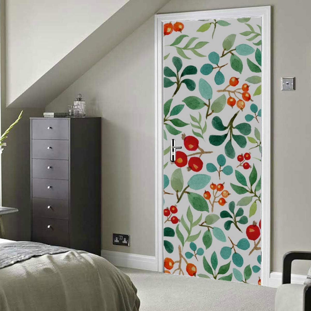 Zouxab Green Fresh Retro Spring Olive Branch Self-Adhesive Vinyl Removable Door Sticker Decor Classroom Decals for Door 30x79 Inch(77x200cm) 2 Pieces