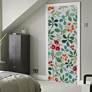 Zouxab Green Fresh Retro Spring Olive Branch Self-Adhesive Vinyl Removable Door Sticker Decor Classroom Decals for Door 30x79 Inch(77x200cm) 2 Pieces