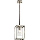 LOUSACE Farmhouse Pendant Lighting, Single Light Brushed Nickel Cage Hanging Light Vintage Chandelier with Clear Glass Shade 