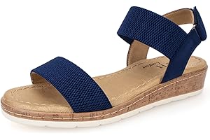 VJH confort Women’s Flat Sandals Open Toe Elastic Ankle Strap Slip on Comfy Low Wedge Sandals