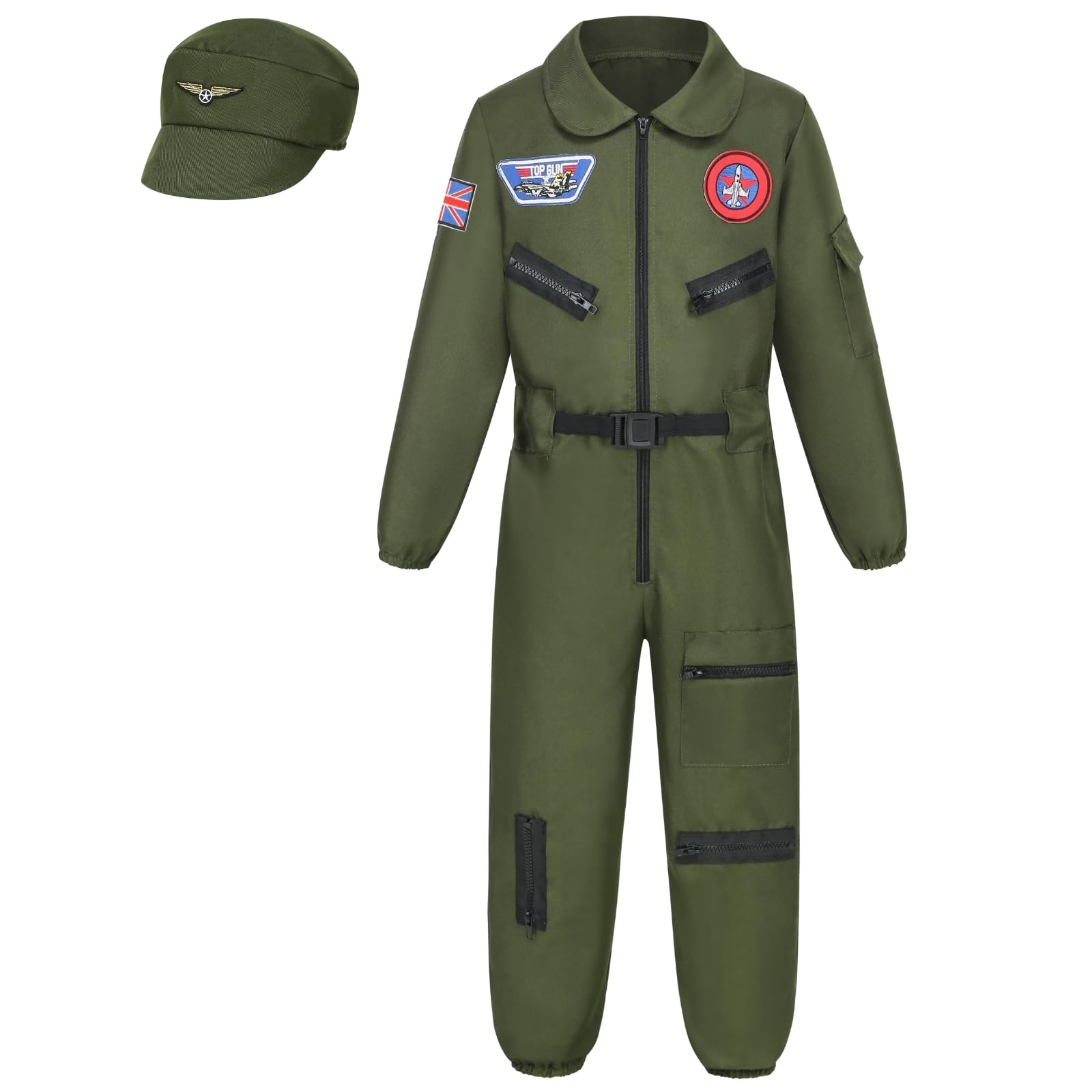 maxToonrain Kids Pilot Costume 2PCS Fighter Jet 3-12 Years Boys and Girls Aviator Costume for Halloween Christmas World Book Day (10-12 Year, XX-Large)