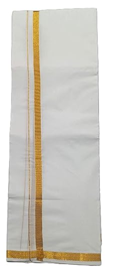 Traditional Men's Cotton Double Dhoti with Gold Border (White, Free Size )