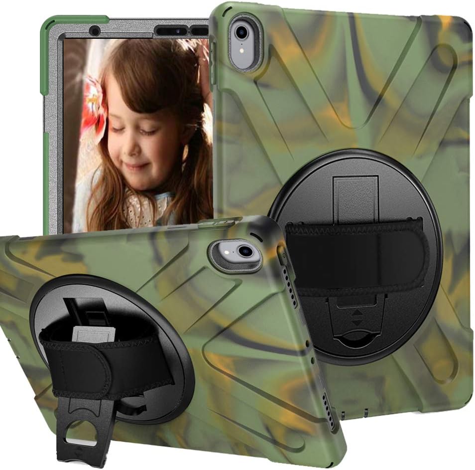 New iPad Pro 11 Case 2018, [Hand Strap] 360 Degree Rotating Kickstand[Not Supported Apple Pencil Magnetic Attachment] Full-Body Impact Protective Case for Apple iPad Pro 11 Inch 2018 (camo)