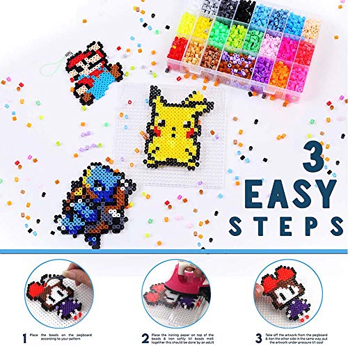 H&W 24 Colors 5mm Fuse Bead Set Compatible Kids, Add Color Number & Supply Refill Bag, 2 Tweezers, 2 Big Peg Boards, 5 Ironing Paper, Parts(WA1-Z1) - Thumbnail 7