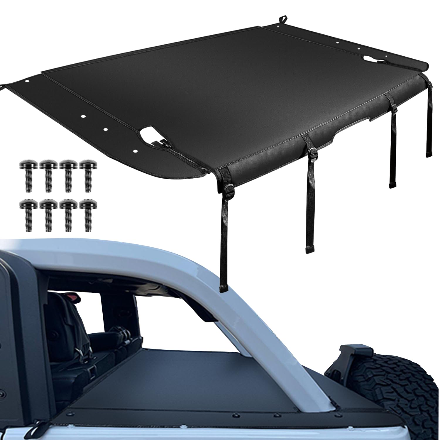 Photo 1 of Soft Tonneau Cover Compatible with 2021-2025 Ford Bronco 4-Door Model, Black UV Resistant Vinyl Canvas Trunk Cargo Cover