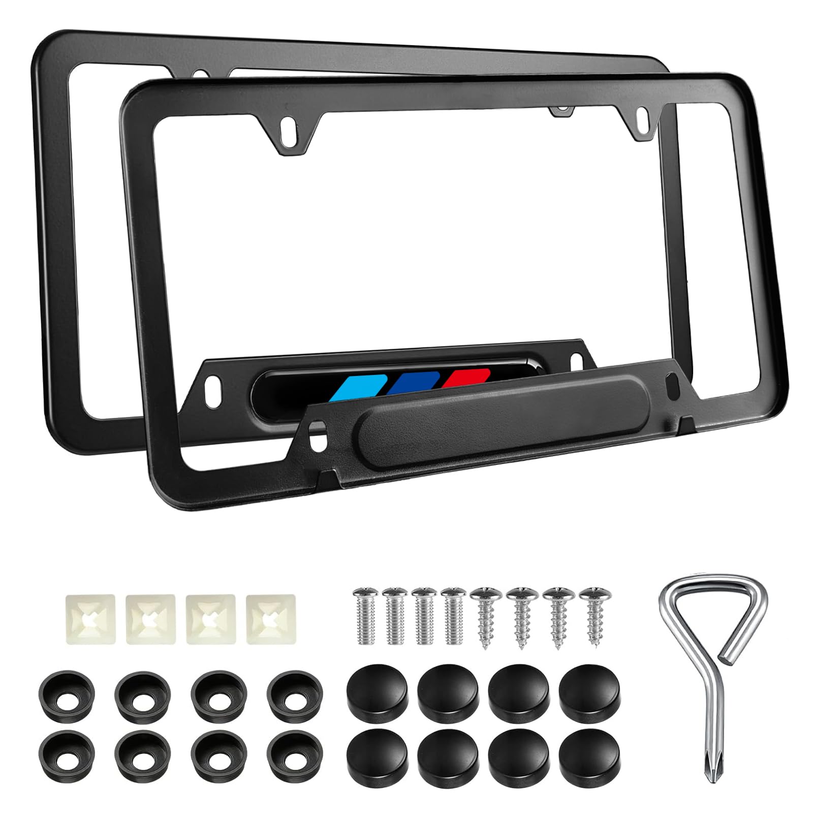 Photo 1 of 2PCS Black Car License Plate Bracket Holder with 4 Holes, Universal Aluminum Alloy License Plate Covers Car Accessories