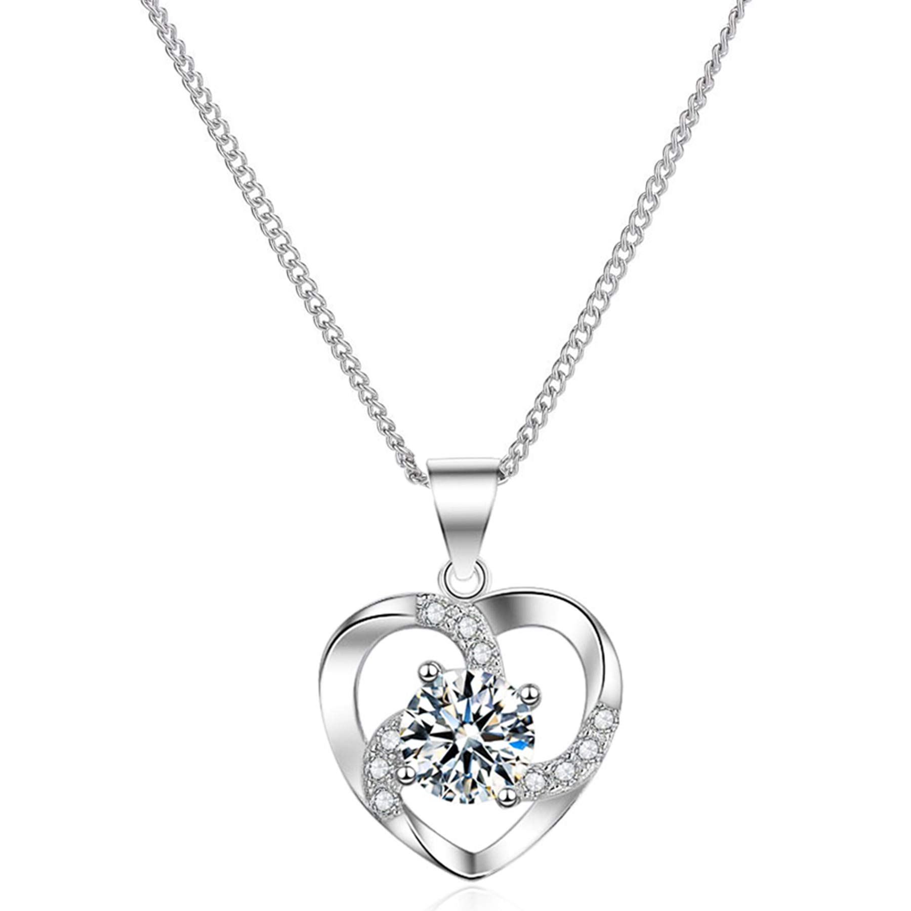 HAISWET 925 Sterling Silver Heart Cubic Zirconia Lover Pendant Necklace