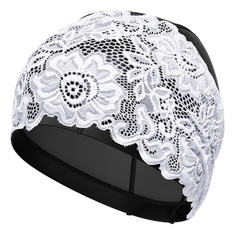 SUNTRADE Women Fashion Swimming Cap PU Waterproof Long Hair Lace Swim Cap for Women (black)