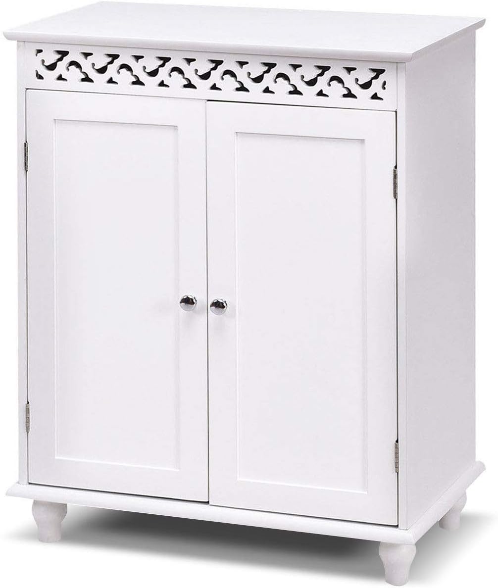 Amazon Com 2 Door Bathroom Cabinet Storage Cupboard 2 Shelves Free Standing Perfect For Keeping Your Bathroom Clutter Free Max Capacity 11lbs Of Each Shelf Snow White Wooden Expert Guide From Love