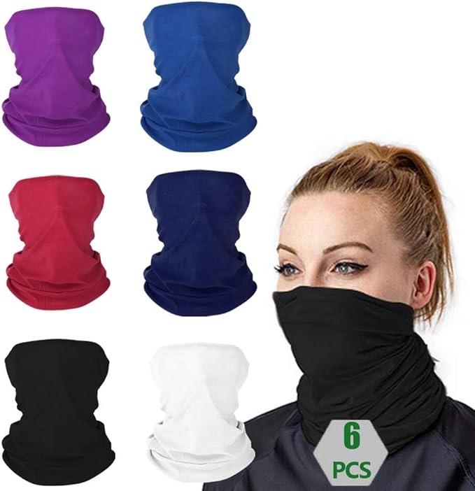 Face Covering 6 Pack, Unisex Multifunctional Headwear Neck Gaiter
