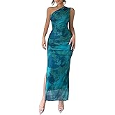 EIFFELT Women's One Shoulder Maxi Dress Summer Floral Print Bodycon Long Dress Elegant Formal Cocktail Party Outfits