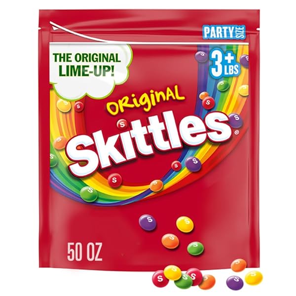 SKITTLES ORIGINAL CHEWY CANDY, PARTY SIZE, FOR CANDY BAGS AND PARTIES, 50 OZ RESEALABLE BULK BAG