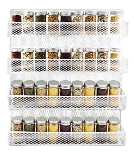ESYLIFE 4 Tier Wall Mount Spice Rack Organizer Large Kitchen Spice Storage Shelf, White - Thumbnail 2