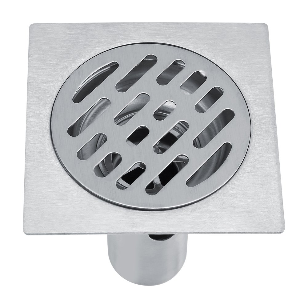 Zerodis 304 Stainless Steel 4 Inch Square Anti Odor Shower Floor Drain with Removable Strainer