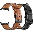 Olytop for Galaxy Watch Ultra Bands 47mm Leather for Men Women (2024), No Gaps Business Leather Wristband Replacement Strap for Samsung Galaxy Watch 7 Ultra 47mm, Black+Brown