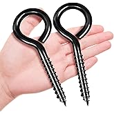 ZAUGONTW 5 Inch Eye Hooks, Eye Bolts Screw in Hooks Stainless Steel, 2 Pcs Heavy Duty Black Large Screw Eyes Hook for Hanging, Tie-Downs, Heavy-Duty Applications