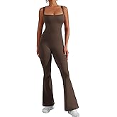 YEOREO Women Flare Jumpsuits Gym Sleeveless Square Neck Full Length One Piece Yoga Jumpsuit Coffee L