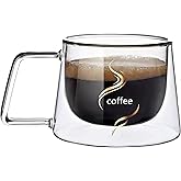 KNC Double Wall Insulated Glass Mug with Handles, Clear Glass Coffee Cups,Perfect for Espresso,Tea Bag, Latte, Espresso, Cappuccinos 7oz