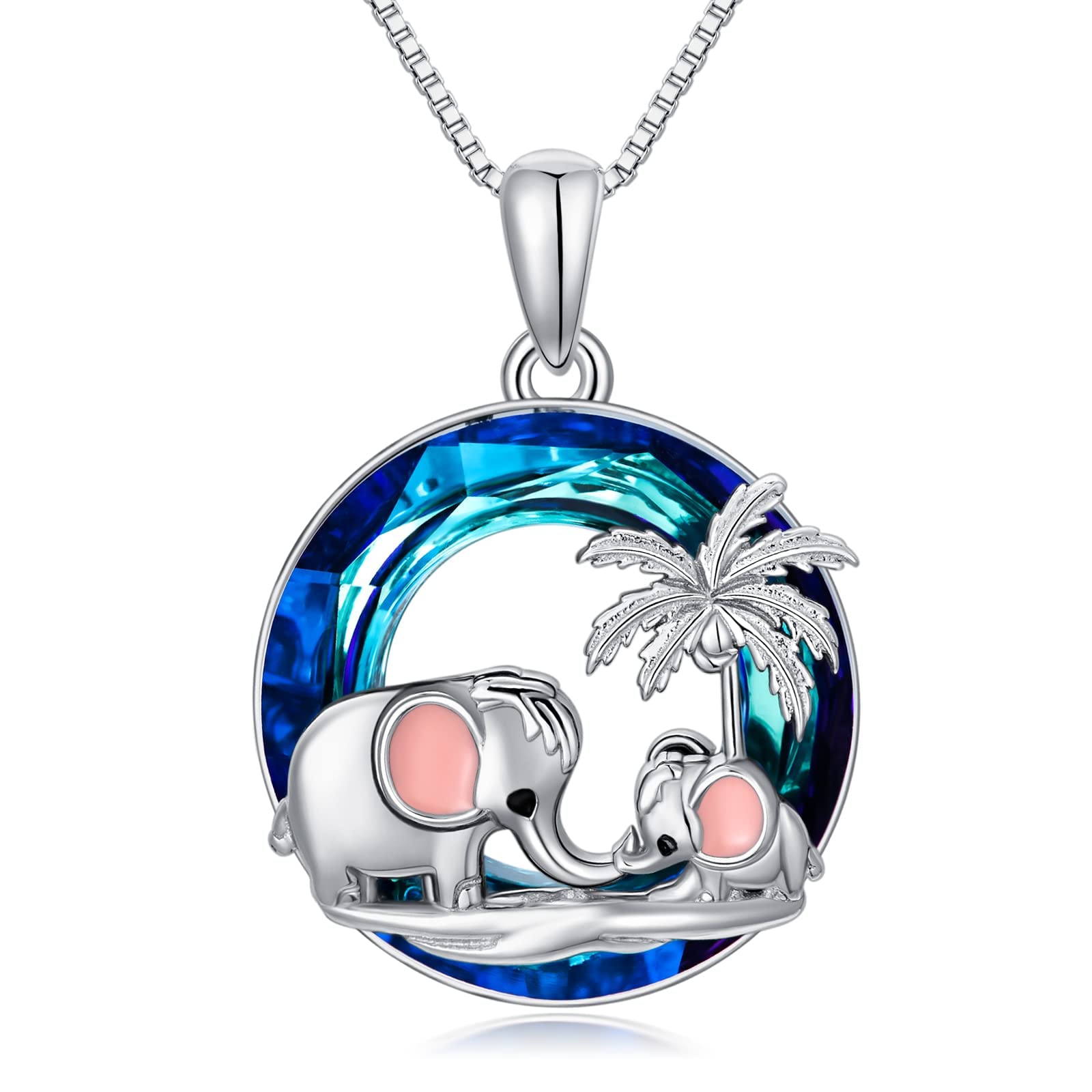 Flpruy Elephant Gifts for Women 925 Sterling Silver Mother Child Elephant Crystal Pendant Elephant Jewelry Gifts for Women Girls