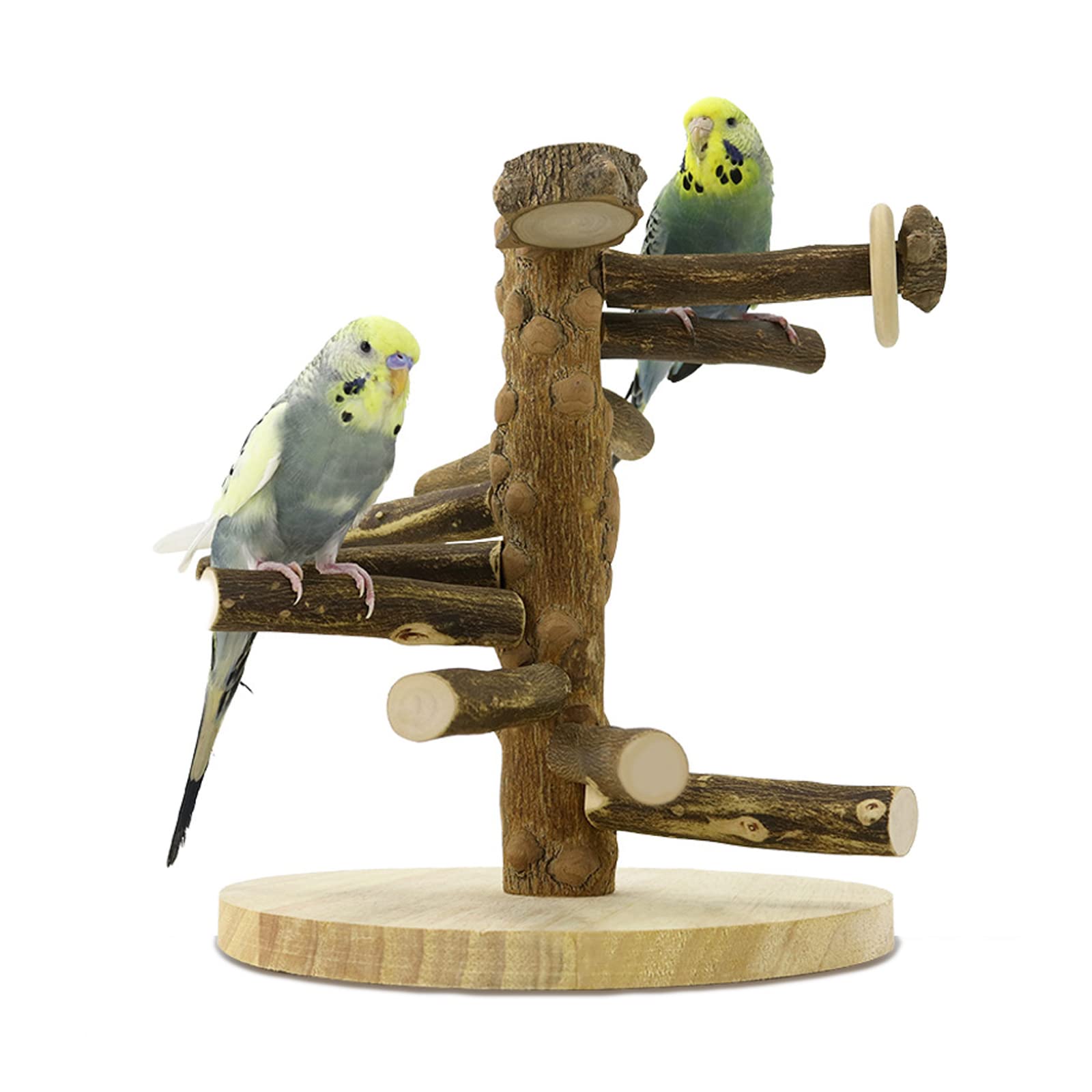 WishesMar Bird Playground Simple Parrot Play Stand Small Budgie Playground Cage Exercise Gym Toys for Parakeets Cockatiel, Wooden, Size about 9.6x8.6x8.6 In