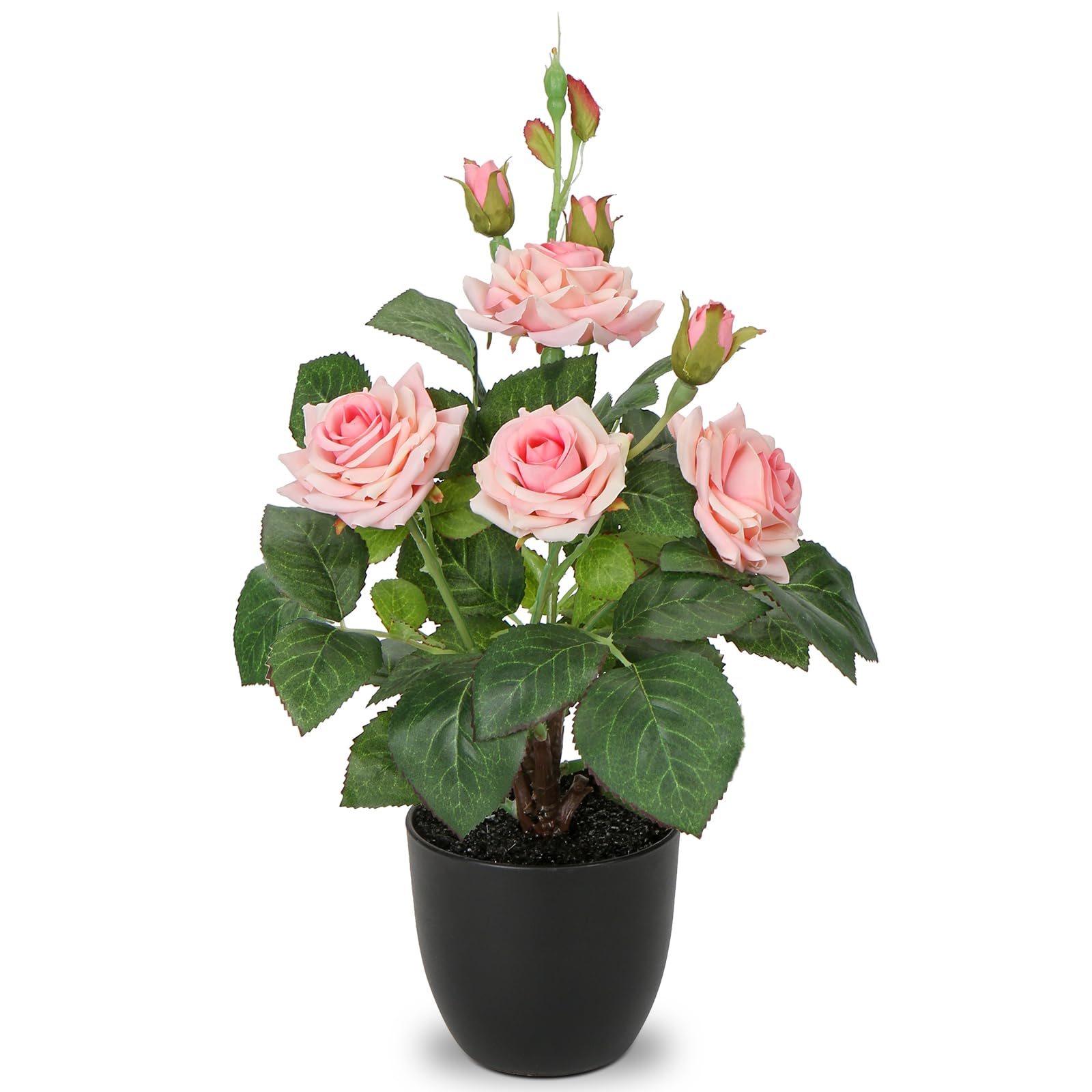 Briful 38CM Artificial Roses in Pot Pink Artificial Flowers, Silk Rose Fake Flowers Spring Decoration Fake Roses with Pot for Home Kitchen Bathroom Decor