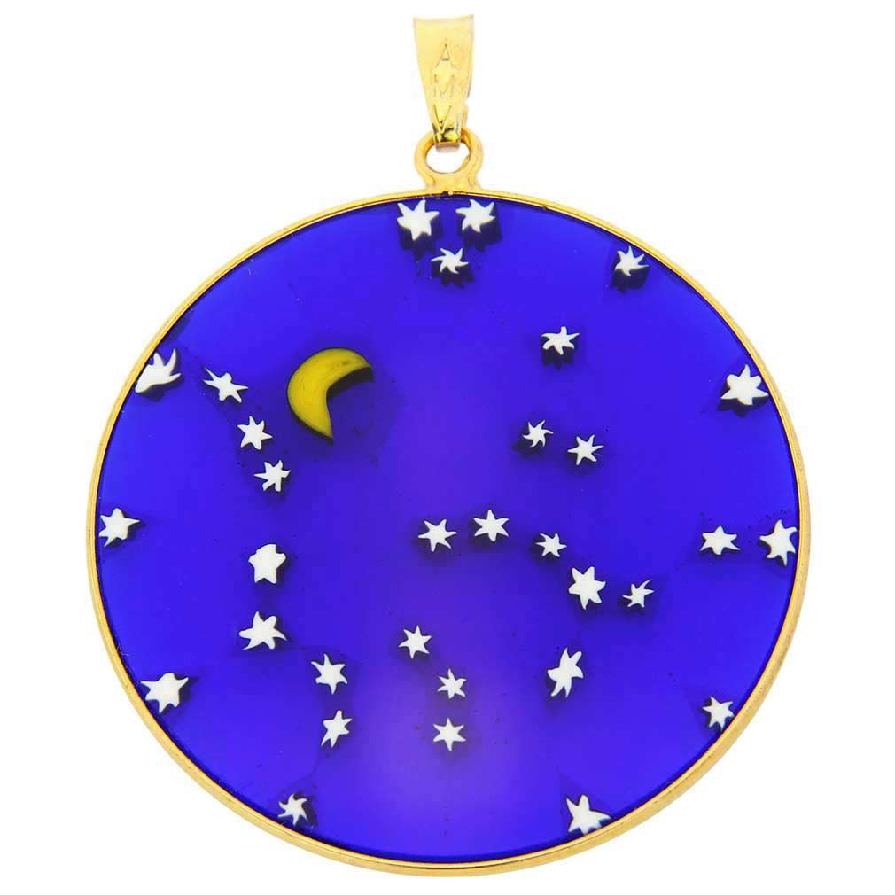 Glass Of Venice Murano Glass Millefiori Pendant Starry Night in Gold-Plated Frame 1-1/2"