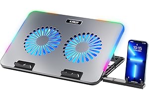 KYOLLY 2024 Upgarde Metal RGB Laptop Cooling Pad Gaming Laptop Cooler with 2 Large Fans, Adjustable Fan Speed, 7 Height Stand, 10 Modes Light with Memory Function for 10-17.3 Inch Laptops…