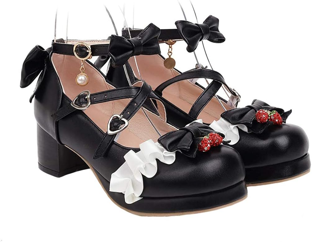 Happyyami Mary Jane Bow Shoes Platform Lolita Shoes Ankle Strap Maid