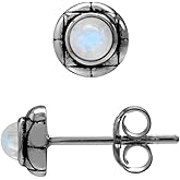 Silvershake Extra Petite 3MM Round Shape Gemstone Antique Finishing 925 Sterling Silver Pattern Stud Earrings Jewelry for Women Second and Third Hole or Helix Piercing