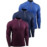 NELEUS Men's Compression Shirts 1/4 Zip Pullover Long Sleeved Running Shirts 3 Pack