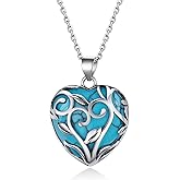 Bestyle Tree of Life Wrapped Healing Crystal Necklaces 12 Month Birthstone Pendant for Women, Crescent/Heart Gemstone Jewelry, Vintage Birthday Gifts/Energy Gift